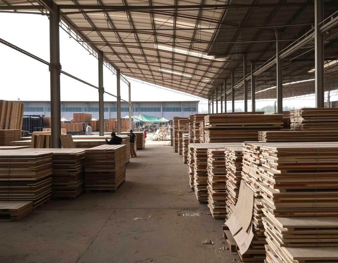 建筑材料与木板堆的和谐共存 树冠下的智慧存储